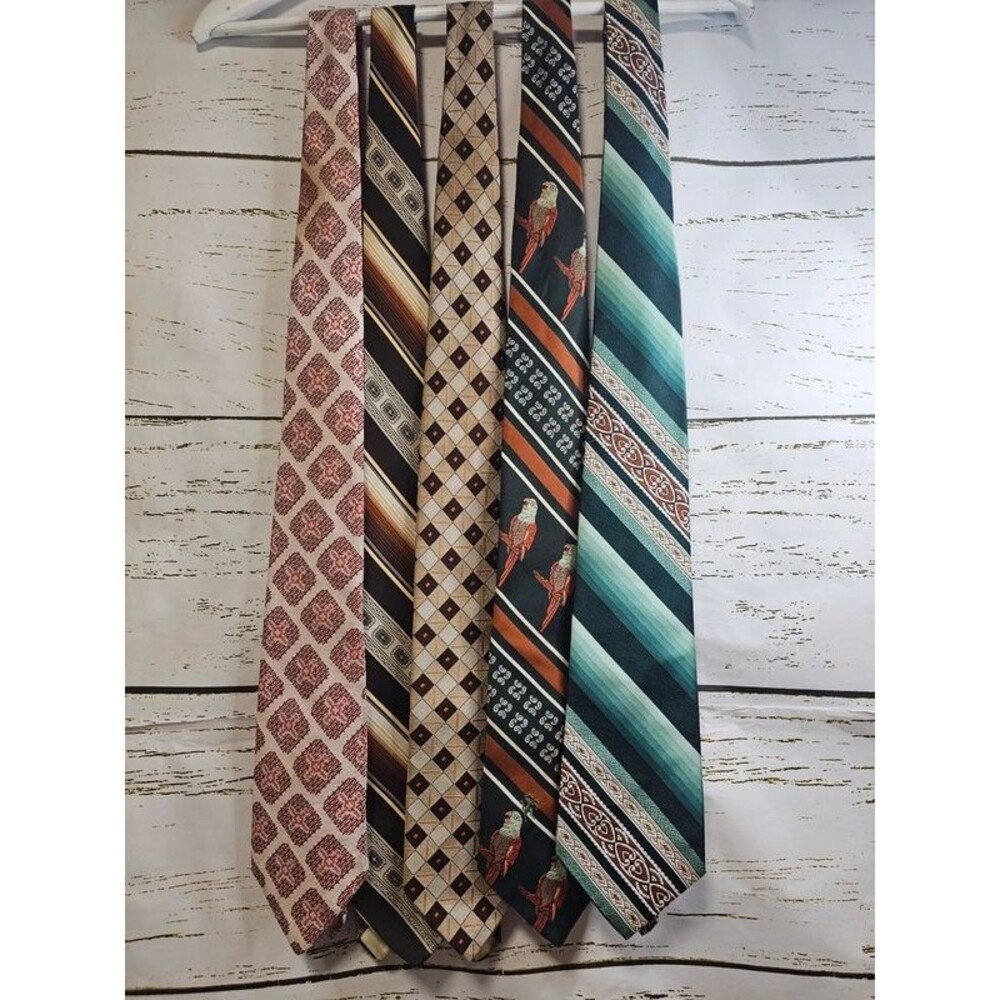Vintage 1970s Necktie Lot of 5 Retro Wide Ties Sears Bronzini Don Loper